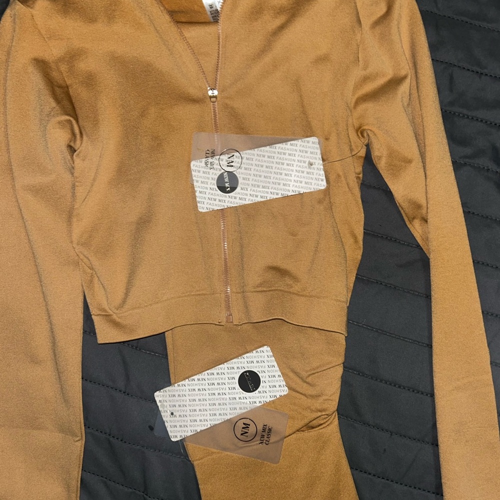 Tan Zip-Up Hoodie and Leggings Set